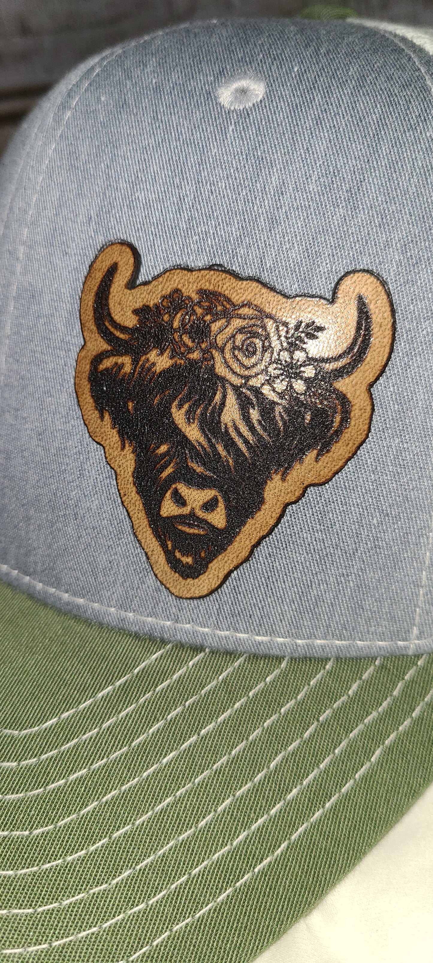 Highland Cow Leather Patch Hat